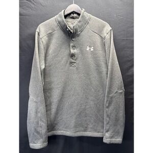 Under Armour Sweater Mens Large Gray Henley Mock Neck‎ Pullover Logo Embroidered